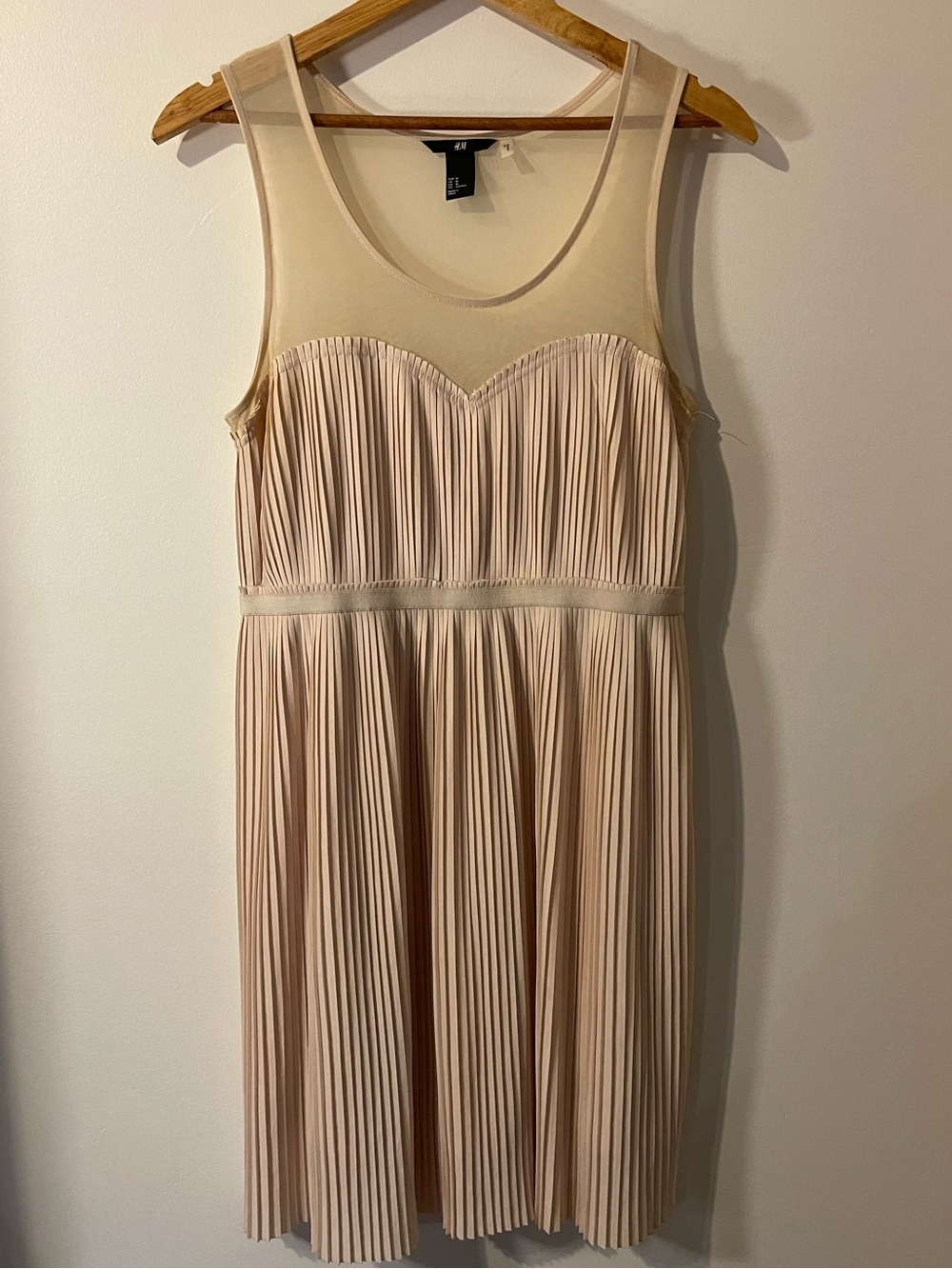 H&M Blush Pink Sheer Mesh Pleated Sweetheart Dress M